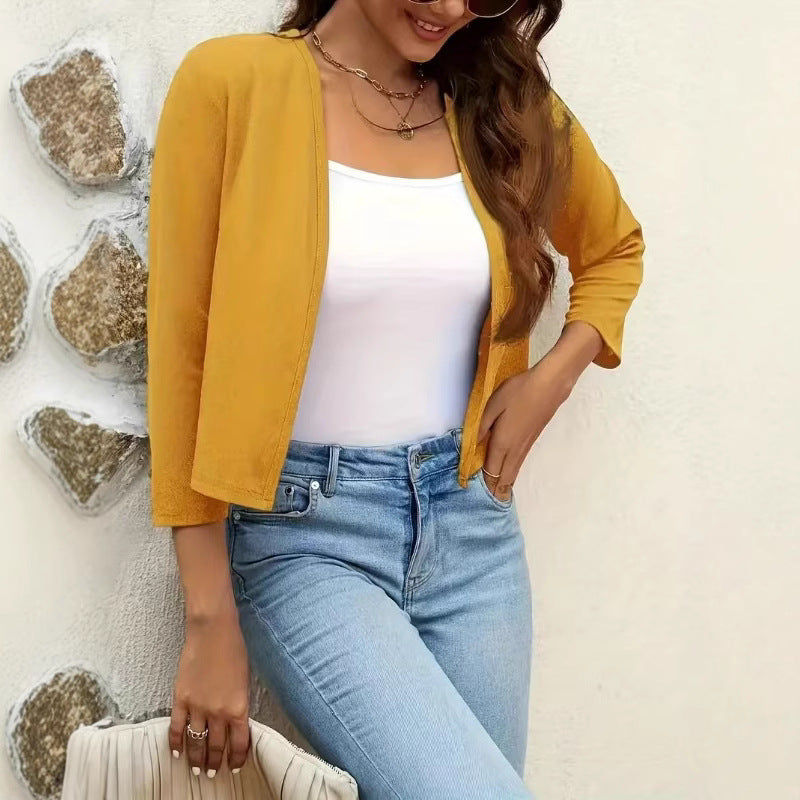Cardigan féminin aéré avec design avant ouvert et manches ¾ Chic und Stil