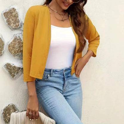 Cardigan féminin aéré avec design avant ouvert et manches ¾ Chic und Stil
