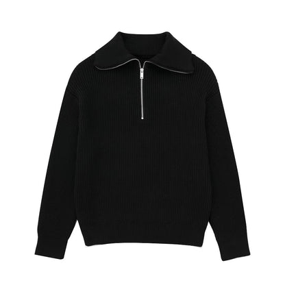 Pull en tricot pour femmes avec col montant et fermeture éclair Chic und Stil