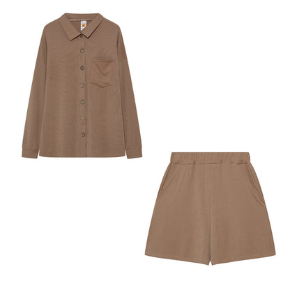 Chic and Style women's casual shirt and shorts set with chest pocket