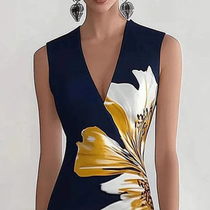 Dames Élégant Imprimé Floral Midi Robe Chic und Stil