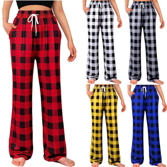 Ladies Comfortable Checkered Pants with Elastic Waist and Side Pockets Chic and Style