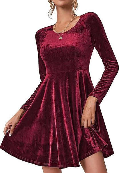 Robe A-ligne élégante en velours pour femmes avec manches longues Chic und Stil