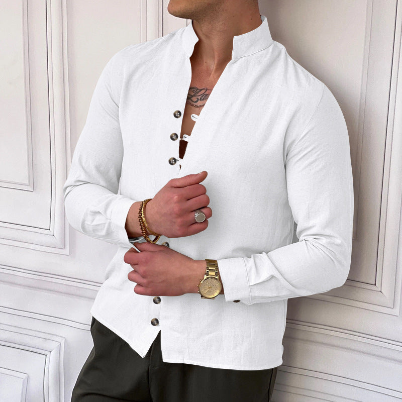 Chemise à manches longues pour hommes avec col montant et détails de bouton à la mode Chic und Stil