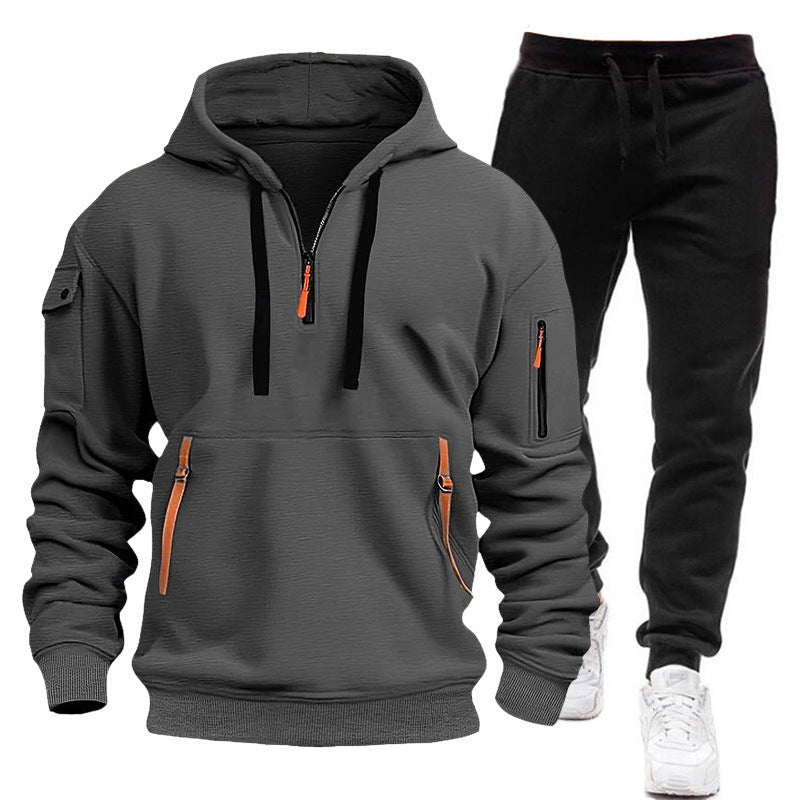 Men's sporty hoodie sweatshirt with practical zippered pockets and comfortable jogger pants Chic and Style