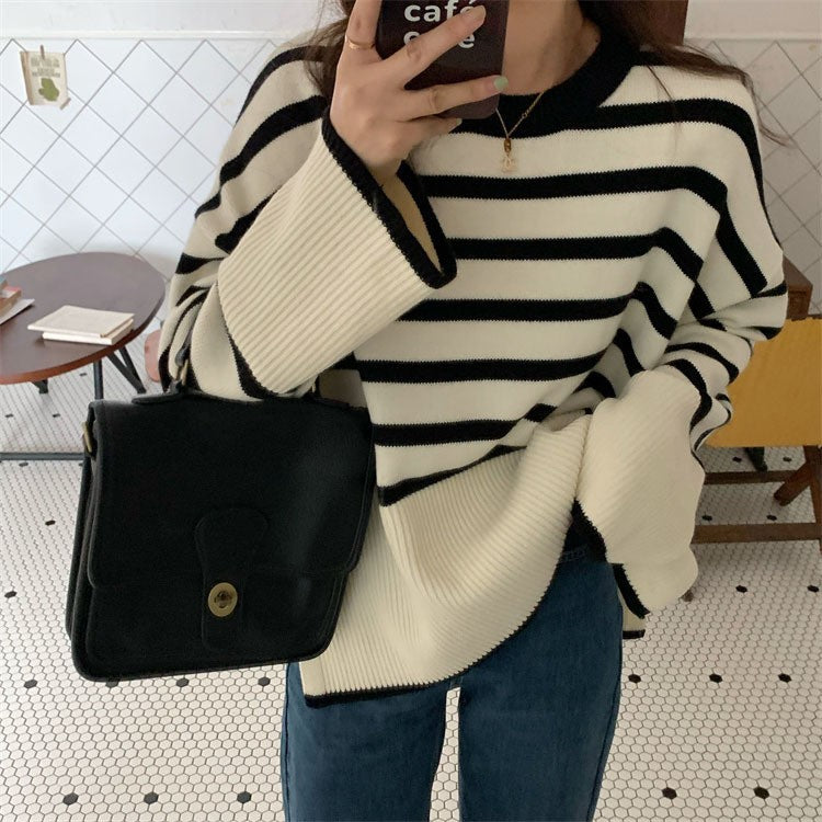 Pull décontracté rayé pour femmes à coupe large Chic und Stil