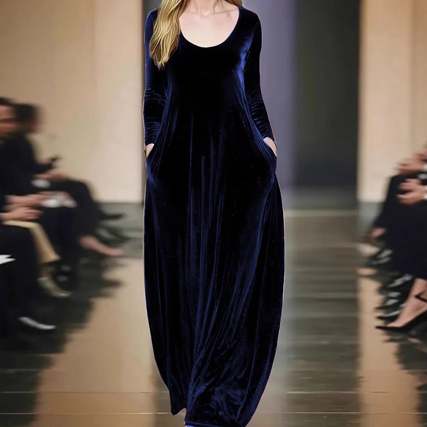 Robe maxi pour femmes en matériau velouté avec poches pratiques Chic und Stil