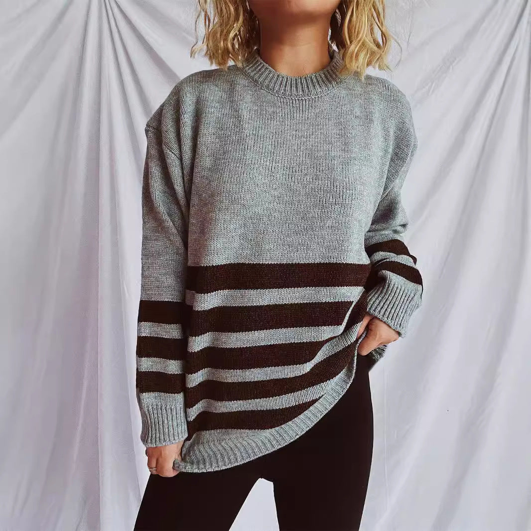 Pull oversized décontracté pour femmes avec motif rayé moderne Chic und Stil