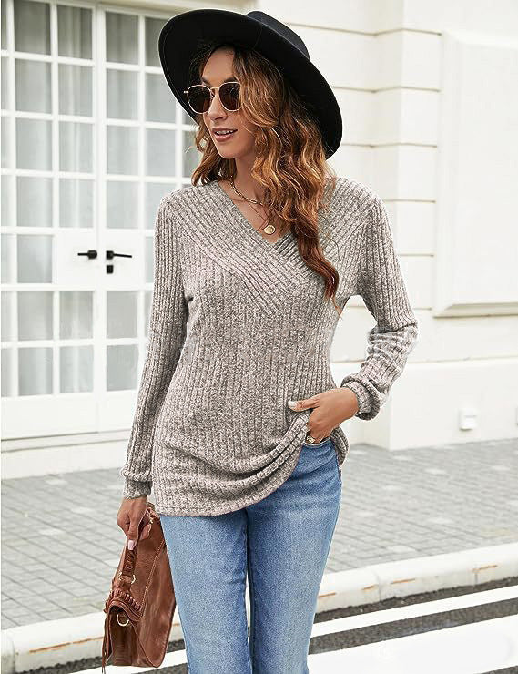 Pull-over à col en V texturé pour femmes Chic und Stil