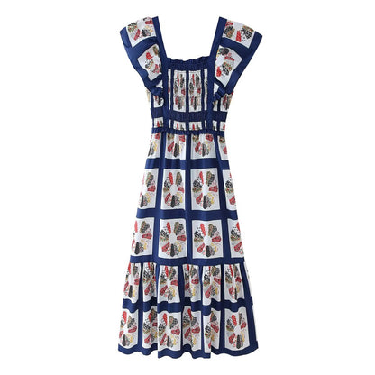 Robe maxi femme avec des détails de volants raffinés et un design imprimé coloré Chic und Stil
