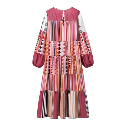 Robe maxi pour femmes avec motif graphique coloré et manches voluminieuses Chic und Stil