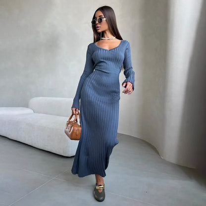 Robe maxi femme avec tricot côtelé raffiné et design sans épaules Chic und Stil
