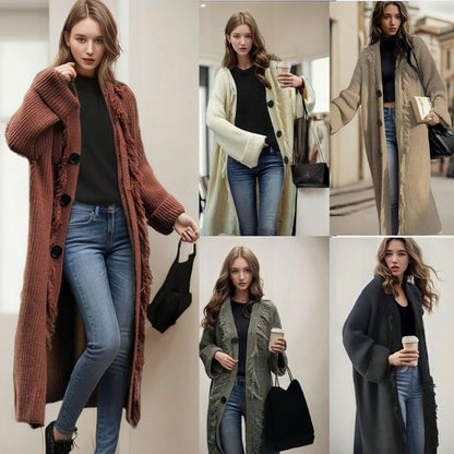 Dames gros tricot cardigan avec franges Chic und Stil