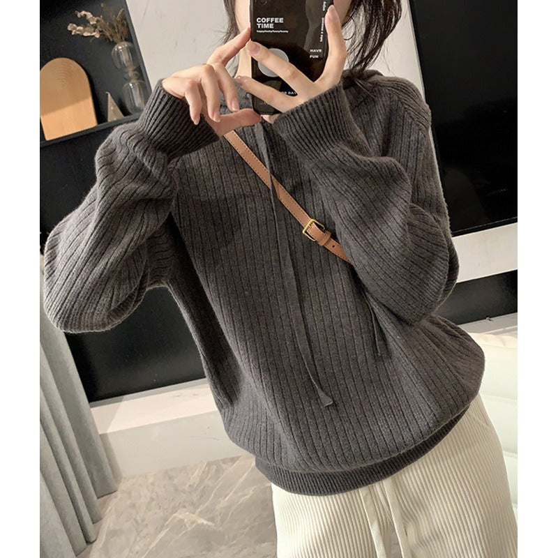 Pull en tricot décontracté pour femmes avec capuche et fine texture côtelée Chic und Stil