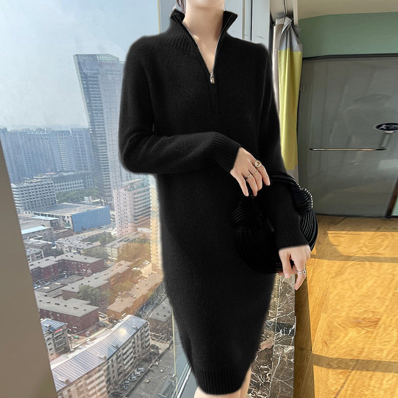 Robe en tricot élégante pour femmes avec col haut et fermeture éclair Chic und Stil