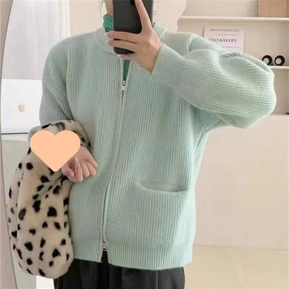 Dames cardigan décontracté zippé avec grandes poches Chic und Stil