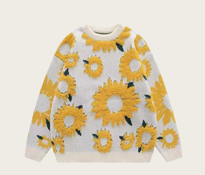 Thick knit pullover for ladies with floral appliqués Chic and Style