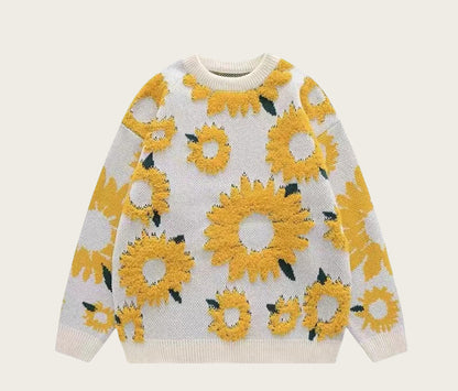 Thick knit pullover for ladies with floral appliqués Chic and Style