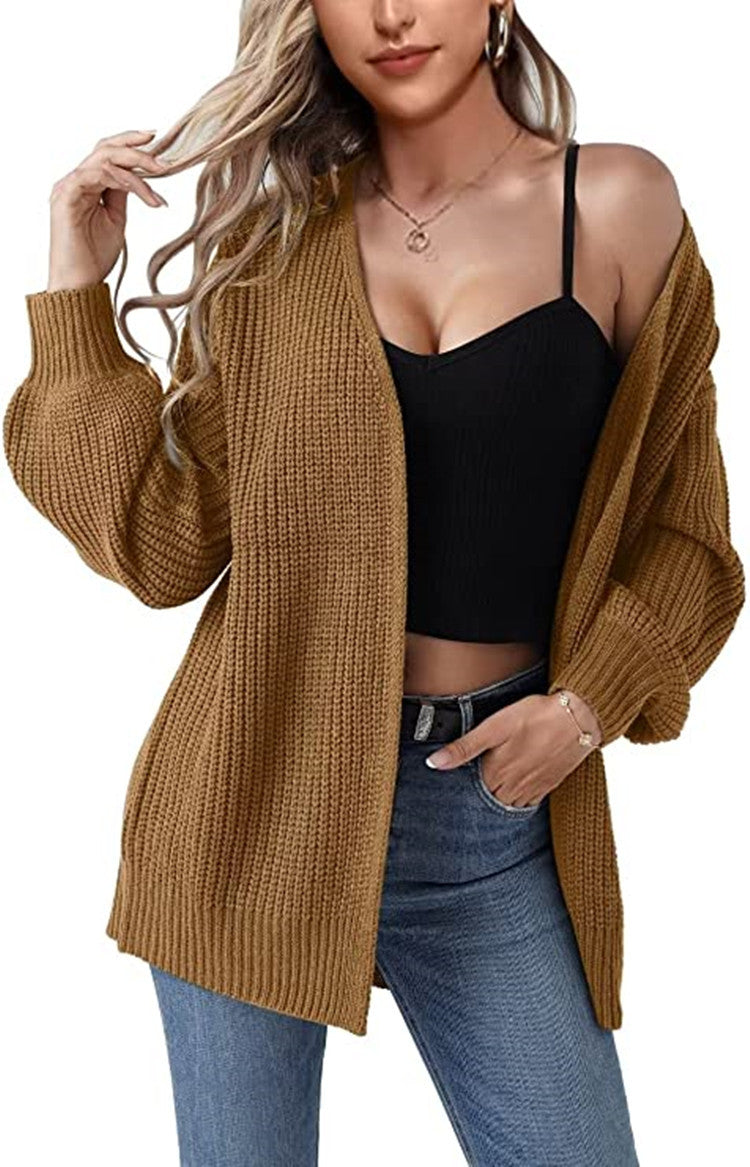 Dames Gros Pull Cardigan avec Fronces Ouvertes et Coupe Décontractée Chic und Stil