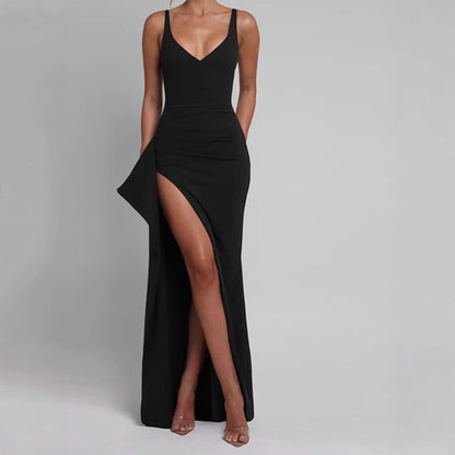 Robes maxi élégantes pour femmes avec fente latérale et décolleté en V séduisant Chic und Stil
