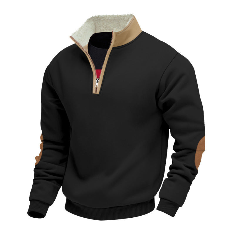 Trendy fleece pullover for men with half-zip and contrasting elbow patches Chic and Style