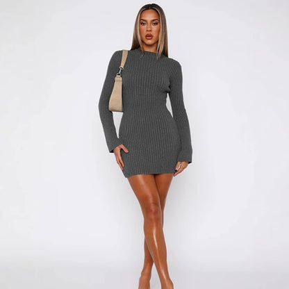 Robe mini en tricot ajustée pour femmes avec manches longues Chic und Stil