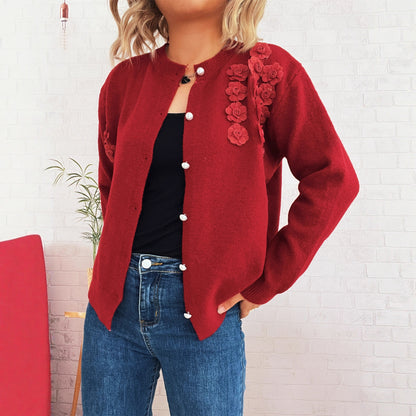 Dames cardigan avec design floral et boutons en perles élégants Chic und Stil
