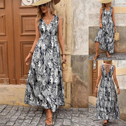 Robe maxi high-low imprimé tropicale Chic und Stil pour femmes