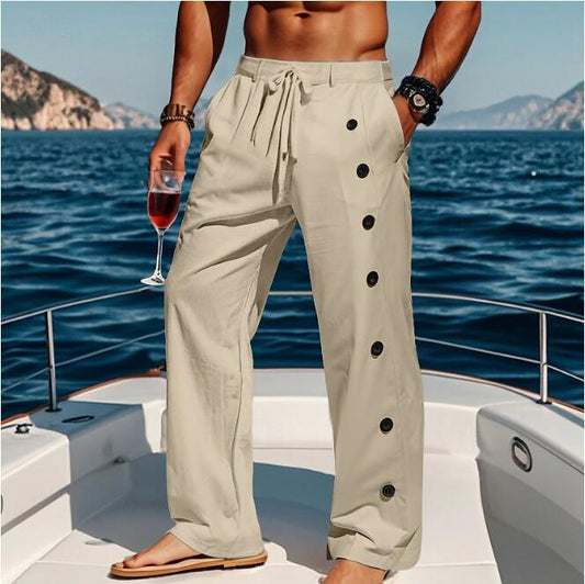 Casual pants for men suitable for the beach with chic side button details and style
