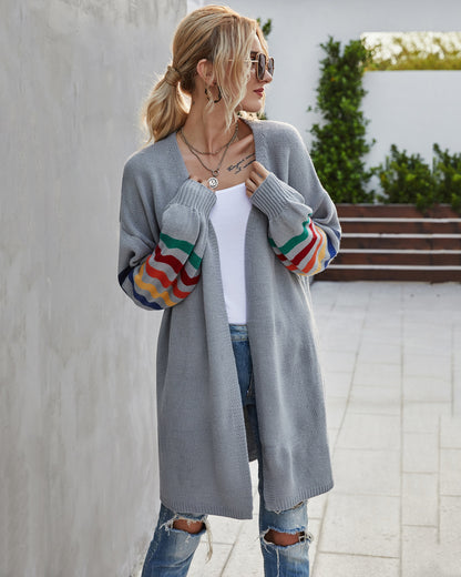 Dames Cardigan en tricot ouvert avec des rayures colorées sur les manches Chic und Stil