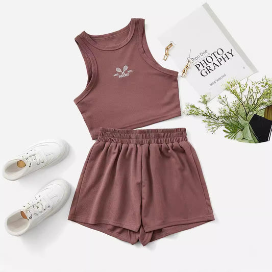 Femme Ensemble de Crop Top et Shorts Sportifs Chic und Stil