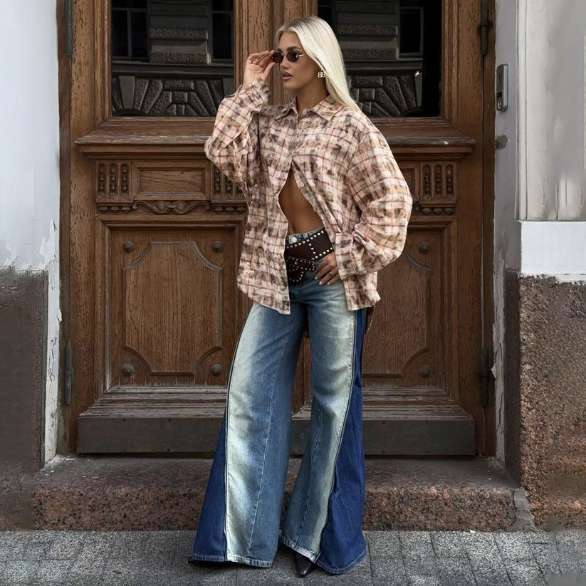 Chemise oversize pour femmes avec un motif à carreaux décontracté et des manches fendues Chic und Stil