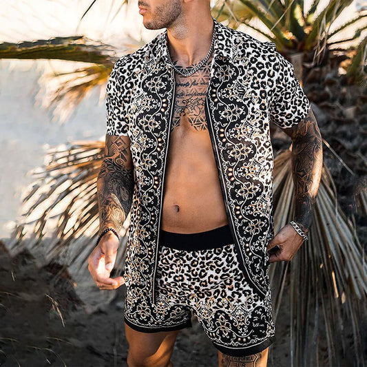Hommes Tropical Print Décontracté Ensemble Court Chic und Stil