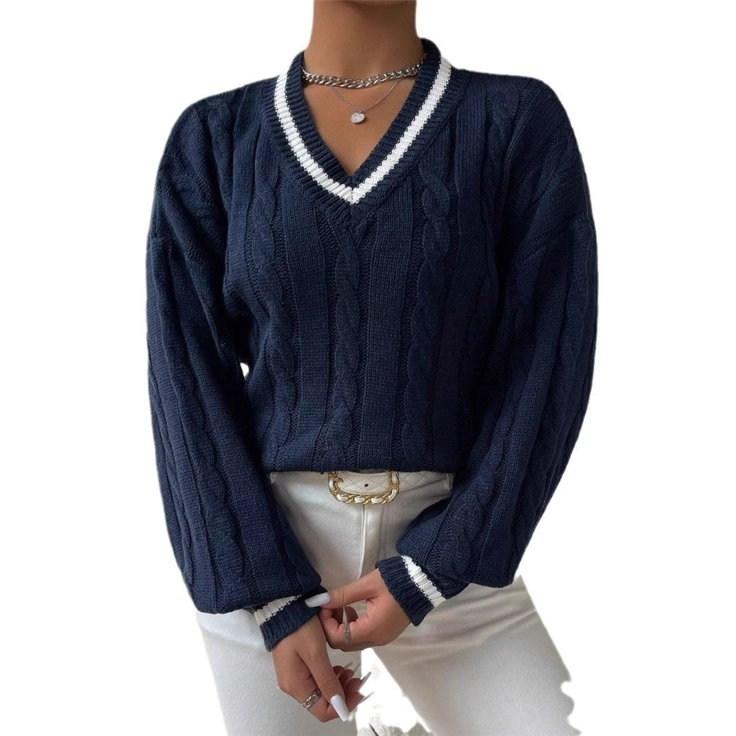 Pull en tricot pour femmes avec un décolleté en V tendance et un élégant motif en torsades Chic und Stil