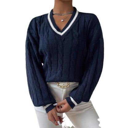 Pull en tricot pour femmes avec un décolleté en V tendance et un élégant motif en torsades Chic und Stil