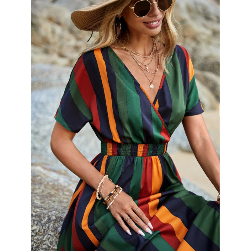 Robe maxi rayée pour femmes avec taille ajustable Chic und Stil
