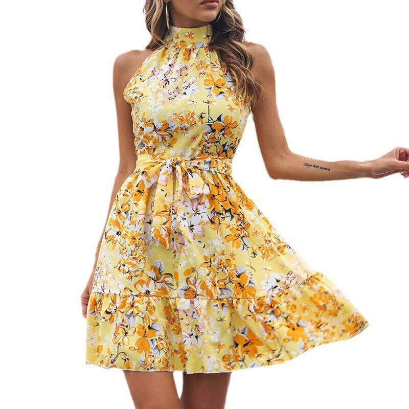 Robe décontractée d'été pour femmes avec col montant et ourlet à volants Chic und Stil