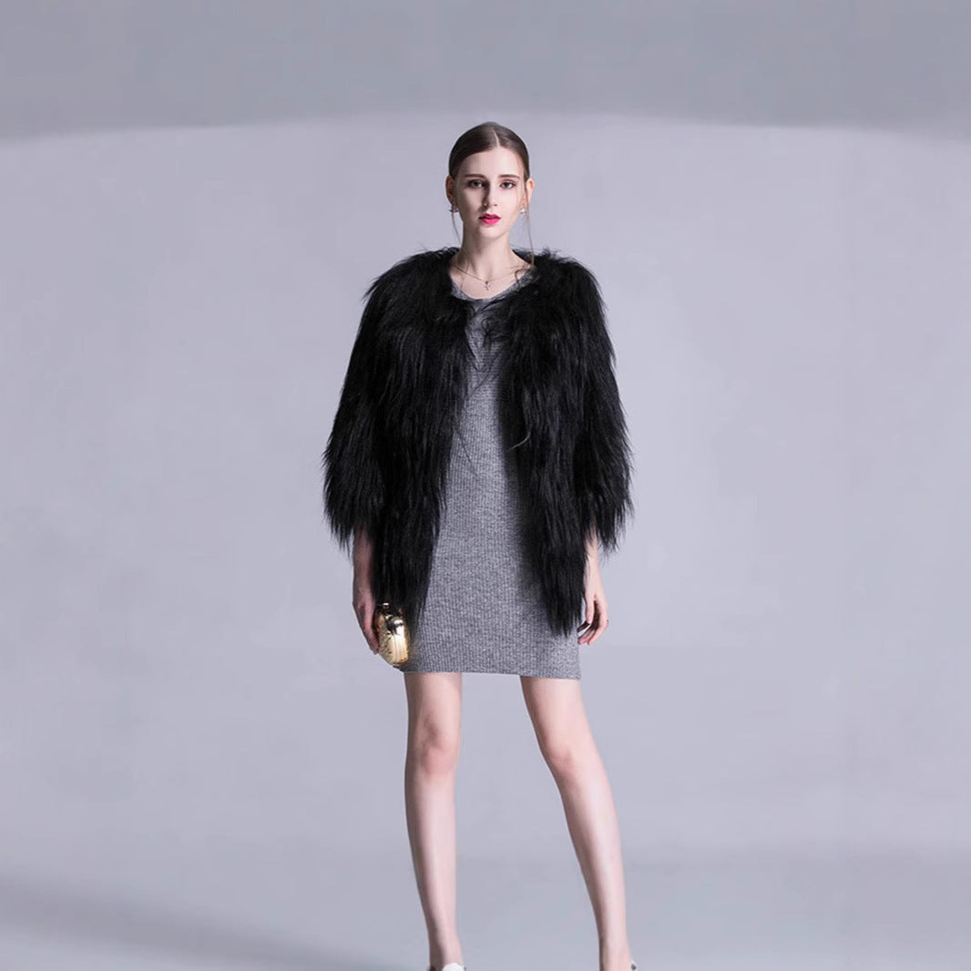 Dames Élégant Cape en Fausse Fourrure avec Coupe Ample Chic und Stil