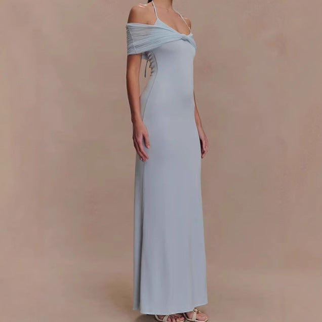 Dames Élégante Robe Maxi avec Design d'Épaule Raffiné Chic und Stil