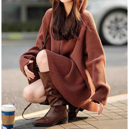 Robe à capuche en tricot côtelé confortable pour femmes Chic und Stil