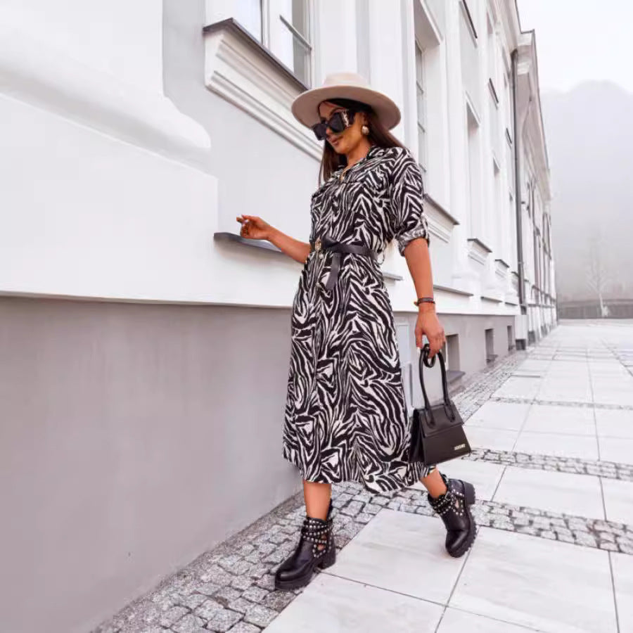 Women's Elegant Leopard Print Shirt Dress Chic and Style