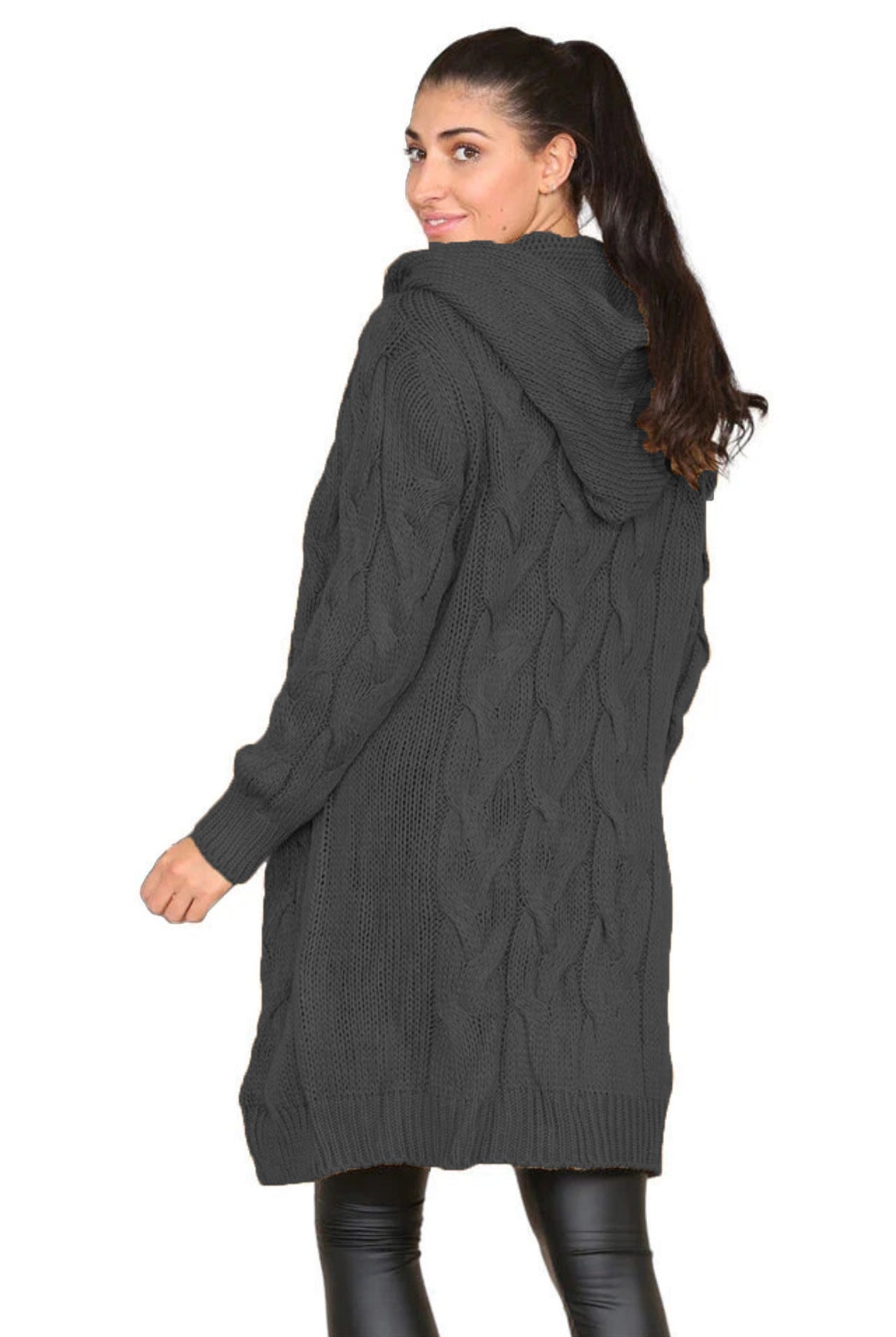 Dames Gros Tricot Hoodie-Manteau avec Design de Tresse et Poches Profondes Chic und Stil