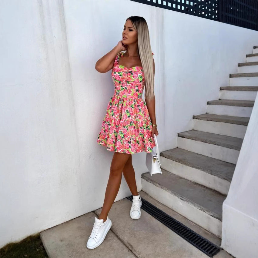 Robe Mini Fleur Volant Femme Chic und Stil 1751507421