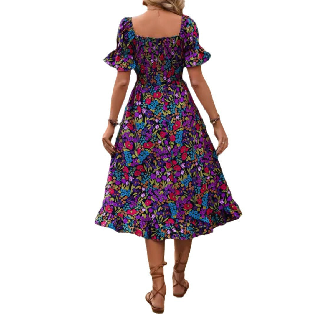 Robe maxi smockée bohème florale pour femmes Chic und Stil