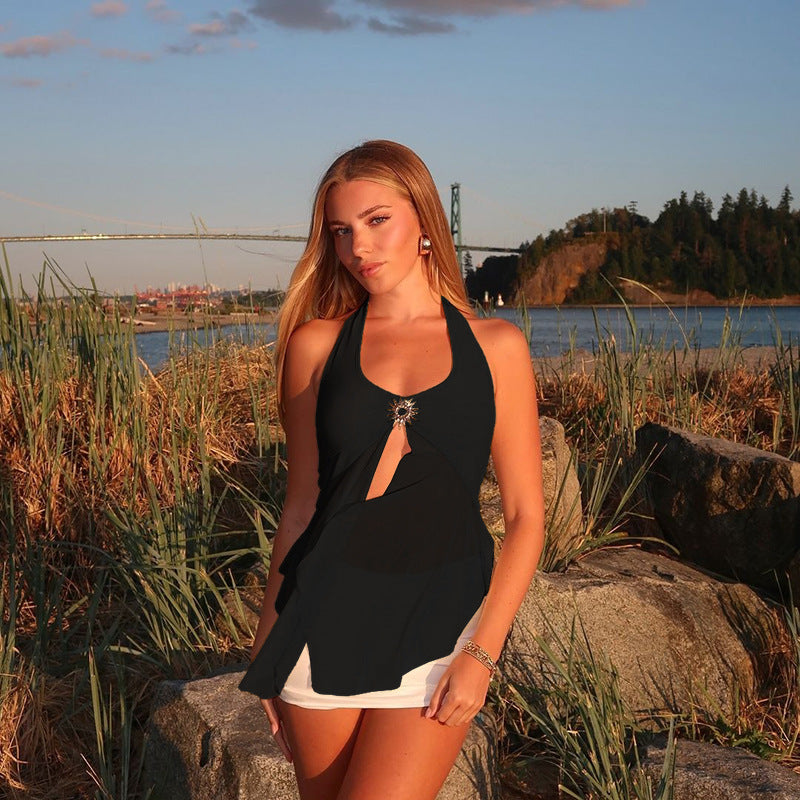 Dames Élégant Haut Col Transparent Chic und Stil