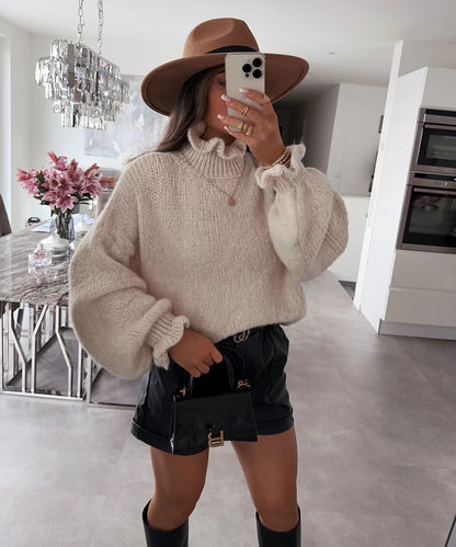 Pull-over à col roulé douillet pour femmes avec des manches larges et un design structuré Chic und Stil