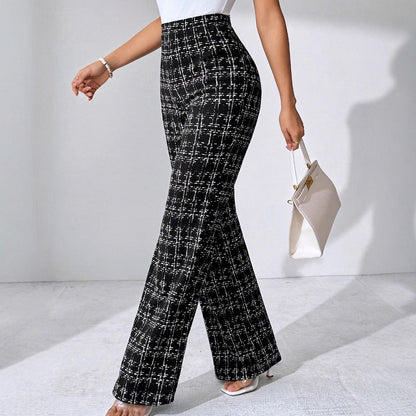 High-waisted Palazzo pants for women with textured plaid pattern Chic und Stil