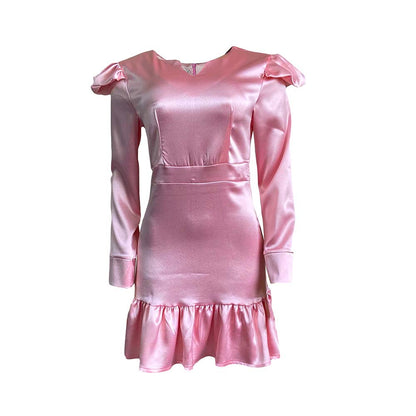 Robe mini scintillante pour femmes avec manches bouffantes et bas en volants Chic und Stil