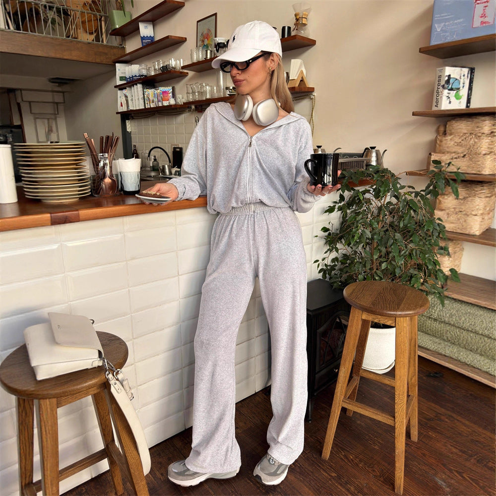 Casual short hoodie set for women with wide pants Chic and Style