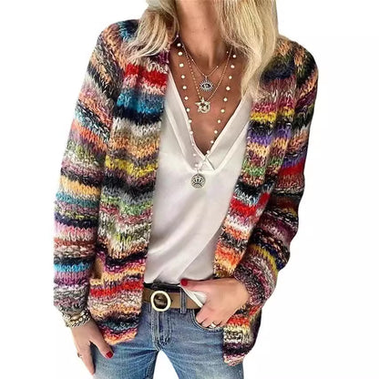 Dames Cardigan ouvert tricoté avec des rayures colorées et une coupe décontractée Chic und Stil
